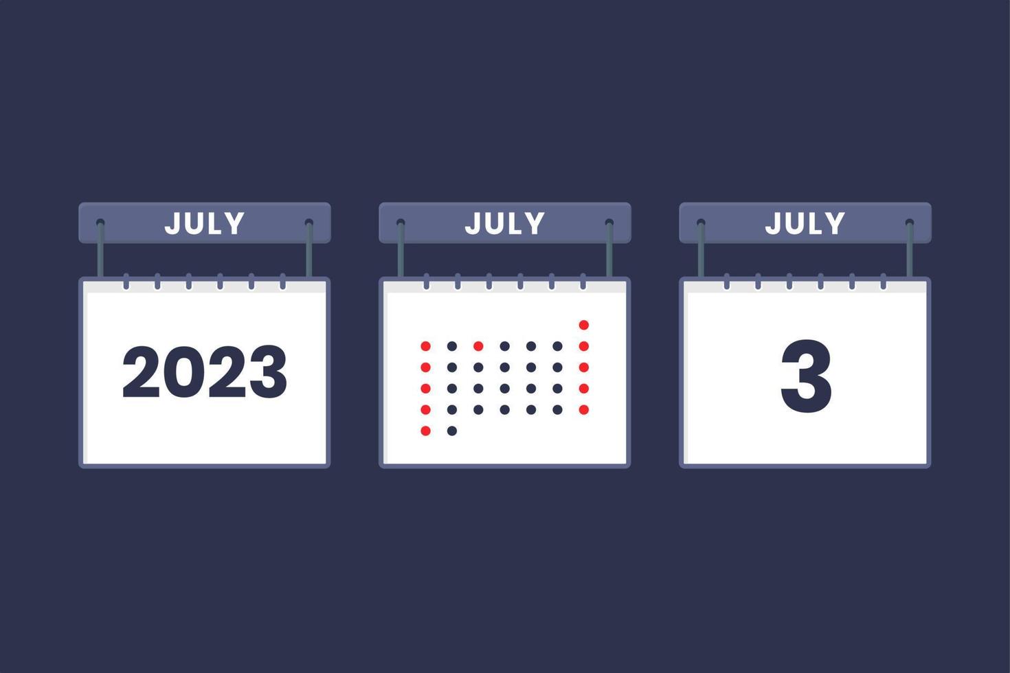 Diseño de calendario 2023 icono del 3 de julio. Calendario del 3 de julio, cita, concepto de fecha importante. vector