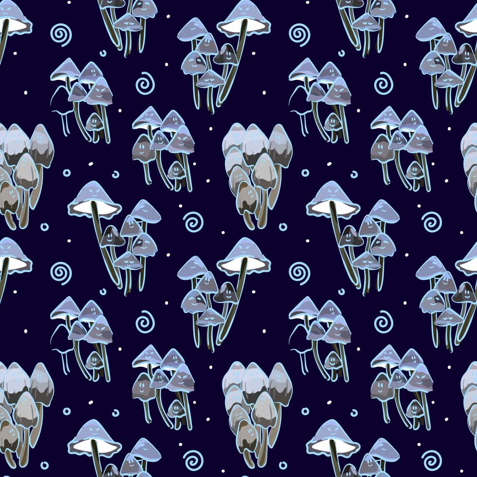 Mushrooms seamless pattern. Glowing mushrooms. Bright psychedelic colors. Template for design backgrounds, textile, wrapping paper, package vector