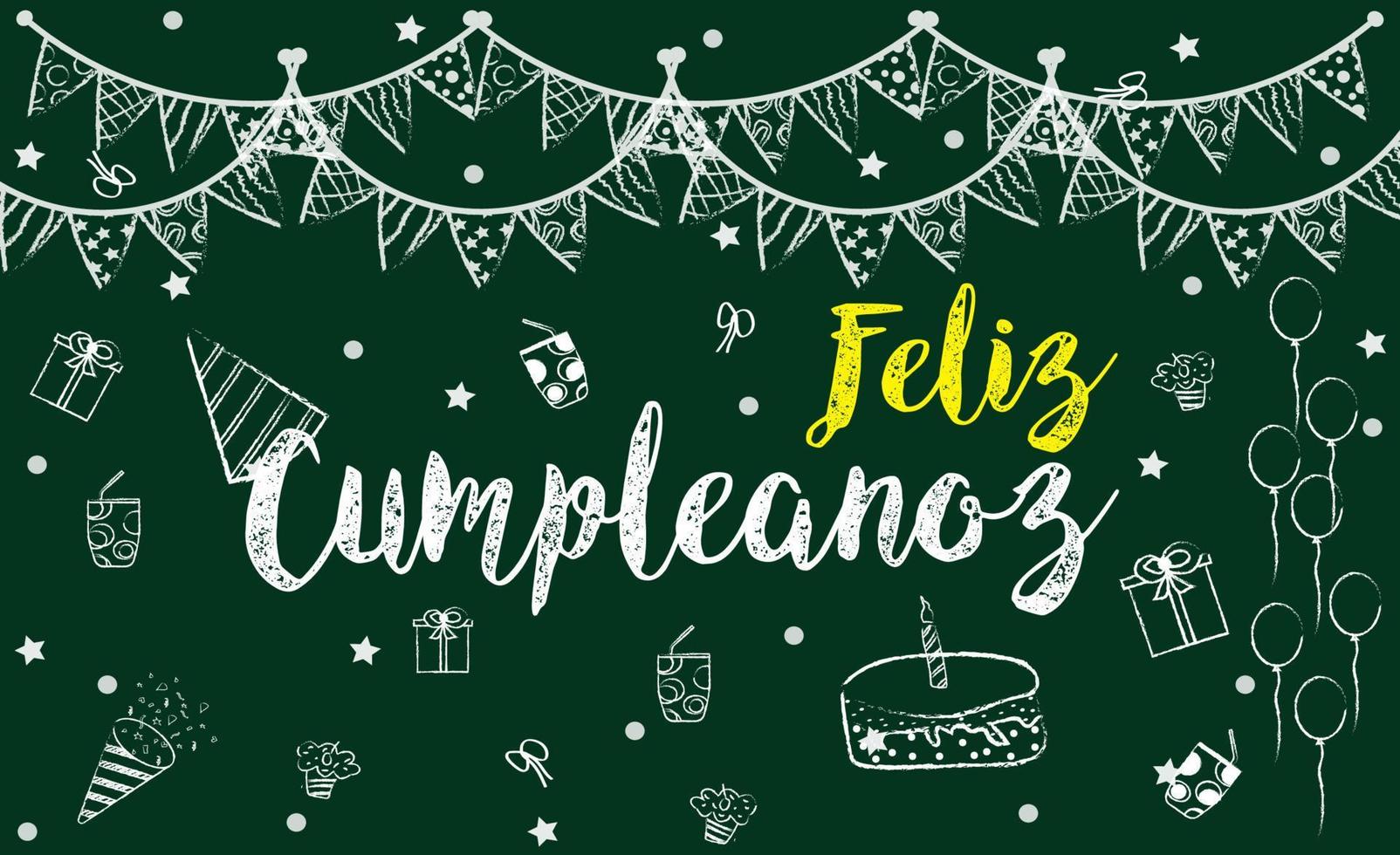 fondo de tiza feliz cumpleanoz. feliz cumpleaños en español. concepto de letras de feliz cumpleaños. vector