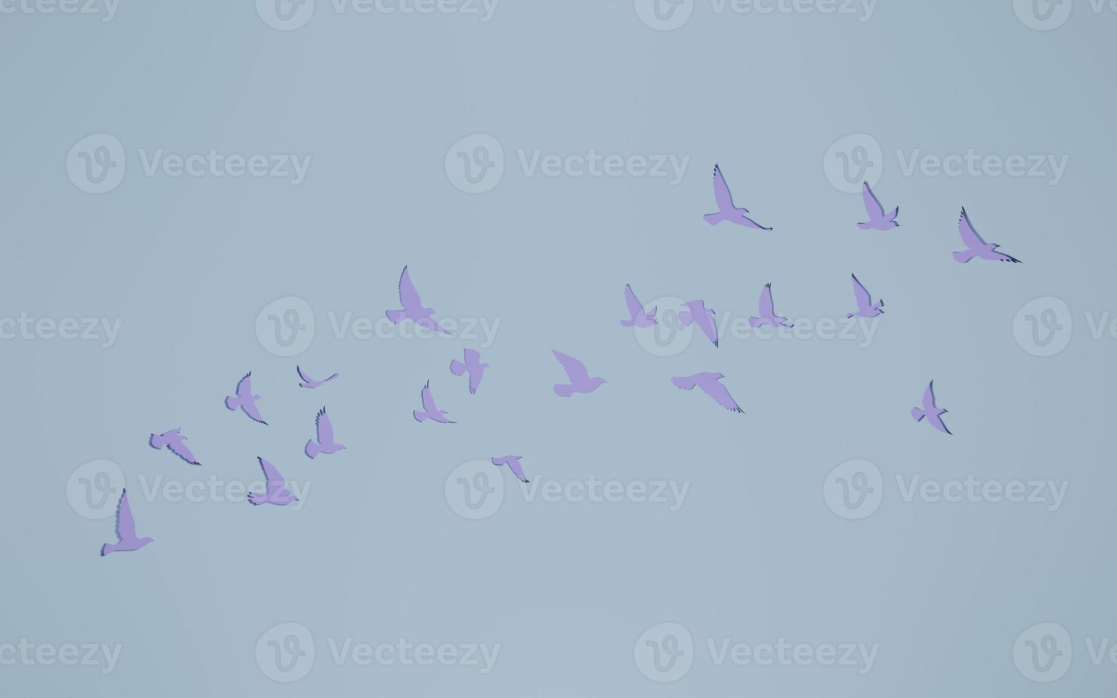 3D rendering flying birds flock silhouettes on wall cut out background. pigeon outline. symbol of freedom. photo