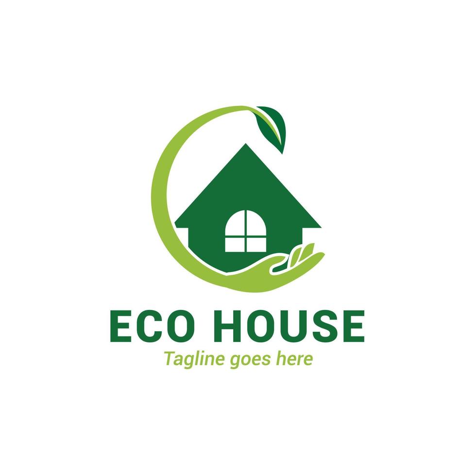 Eco house icon with green leaf logo vector