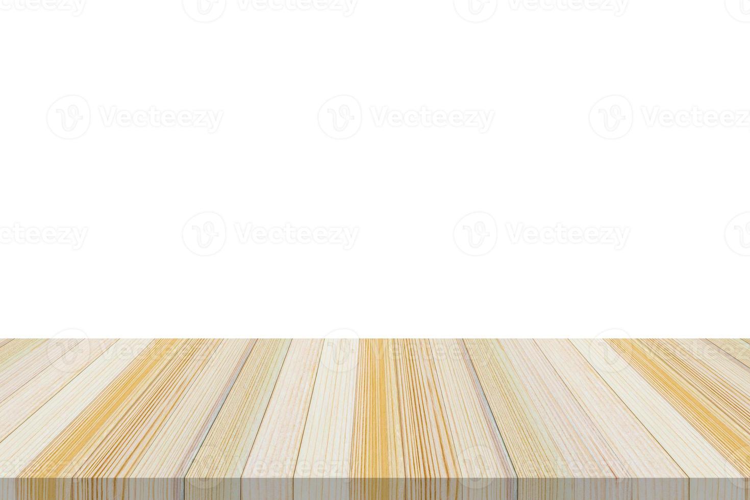 Empty wooden table top isolated on white background for product display montage photo