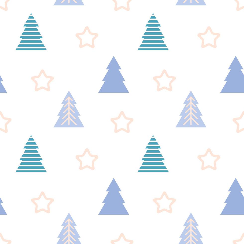 Seamless Christmas pattern with Christmas trees and stars. vector illustration
