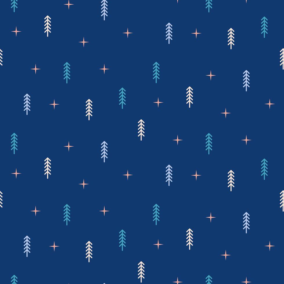 Seamless Christmas pattern with Christmas trees and stars. vector illustration