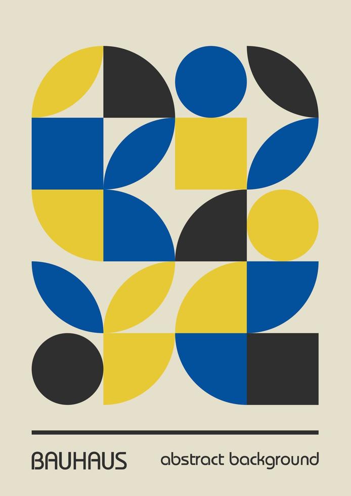 Minimal vintage 20s geometric design posters, wall art, template, layout with primitive shapes elements. Bauhaus retro pattern vector background, blue, yellow and black Ukrainian flag colors