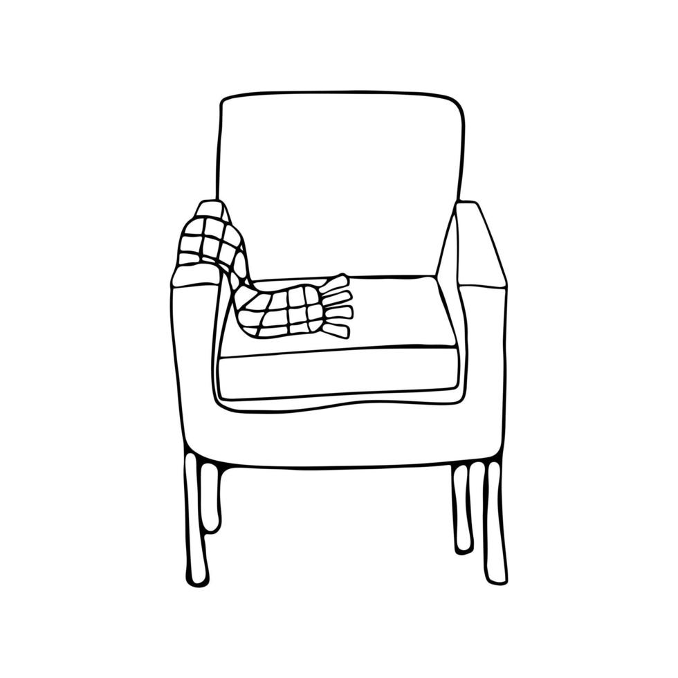 Armchair with plaid in doodle style vector