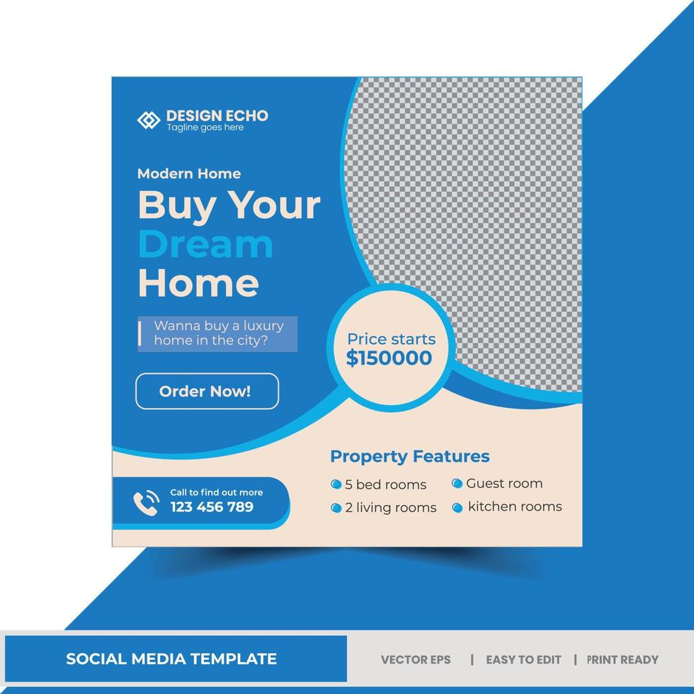Real Estate Social Media Post Template - Realtor business marketing,post,business promotion template - 03 vector