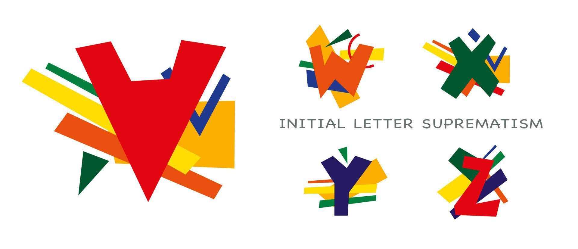 Set of latin letters in the style of avant-garde, suprematism, constructivism. vector