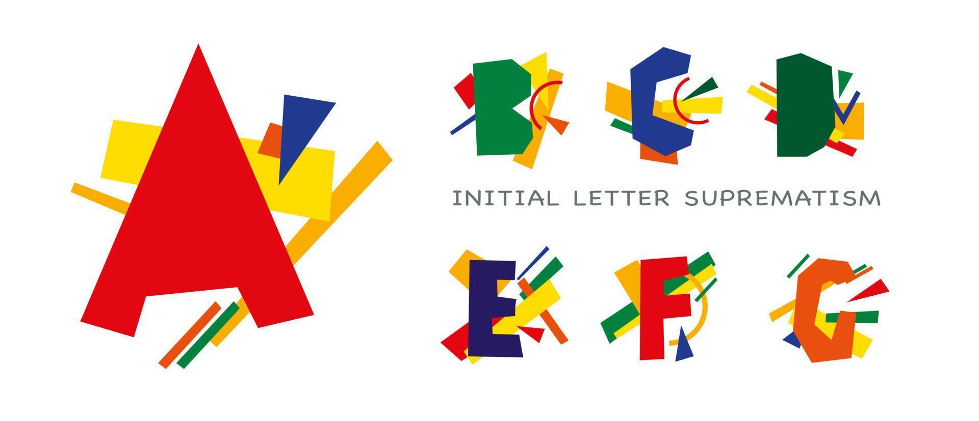 Set of latin letters in the style of avant-garde, suprematism, constructivism. vector