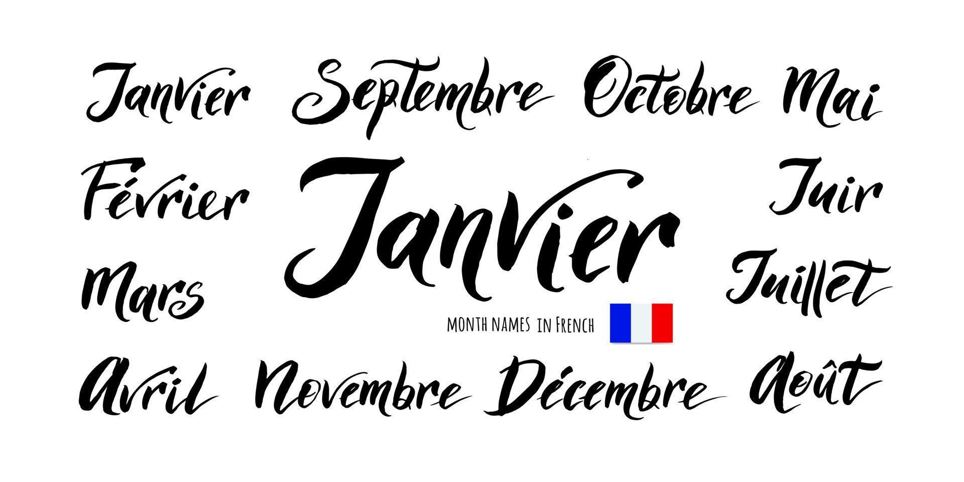 The handwritten names of the months in French. vector