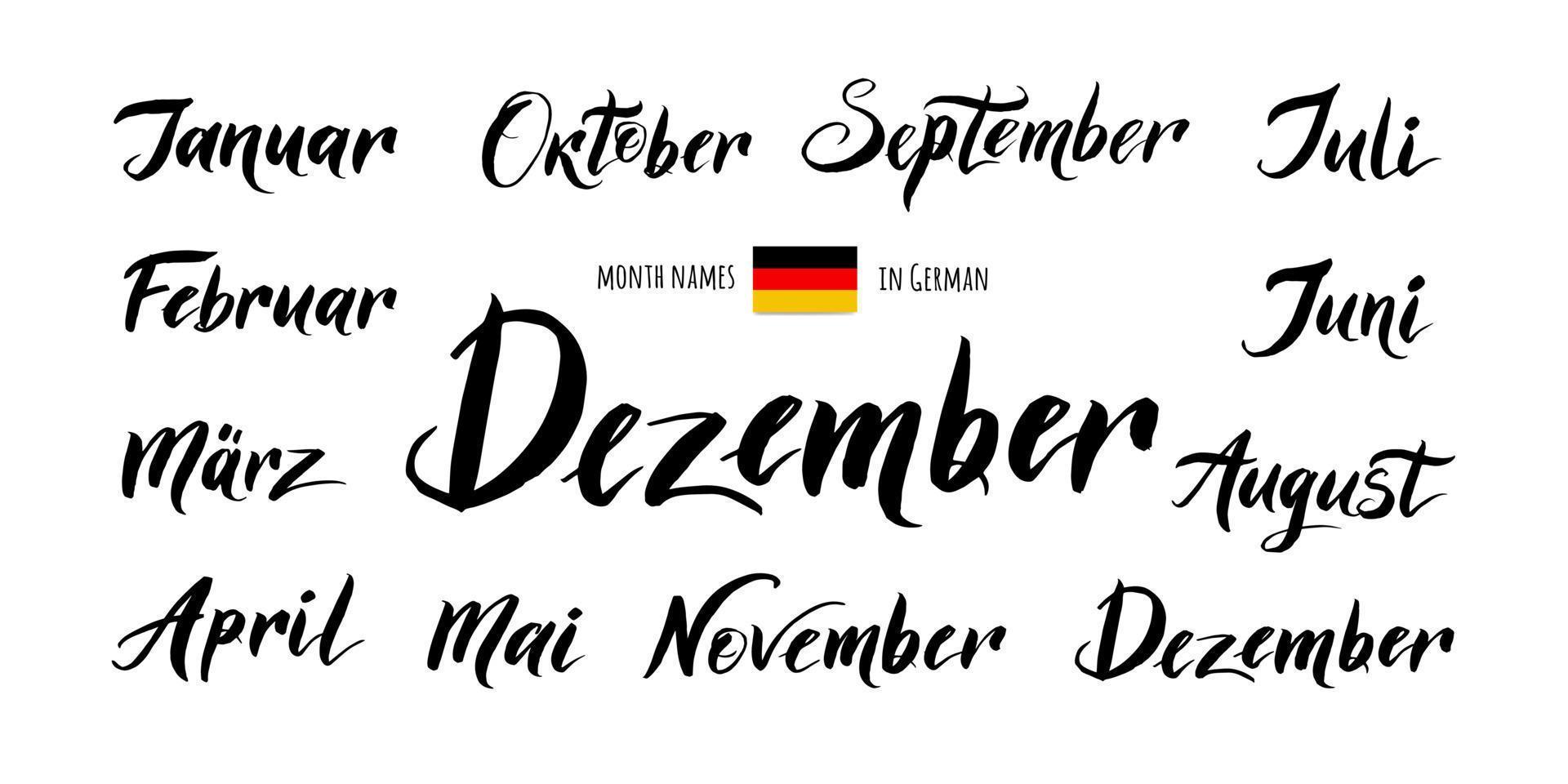 Handwritten names of the months in German. vector