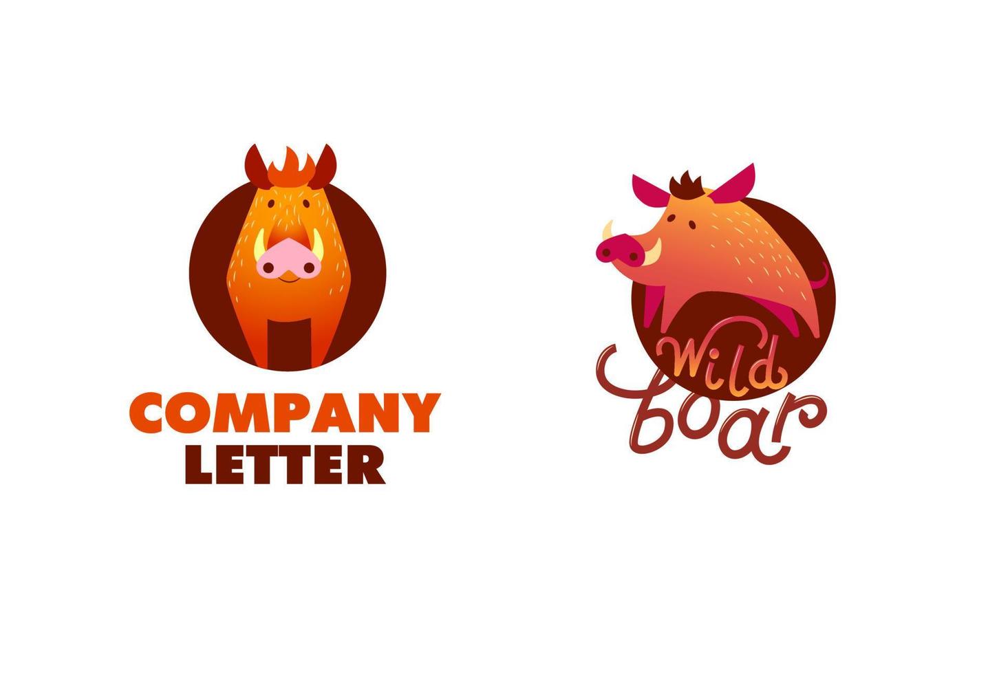 Wild boar vector flat design illustration. Set of logos with a wild boar.