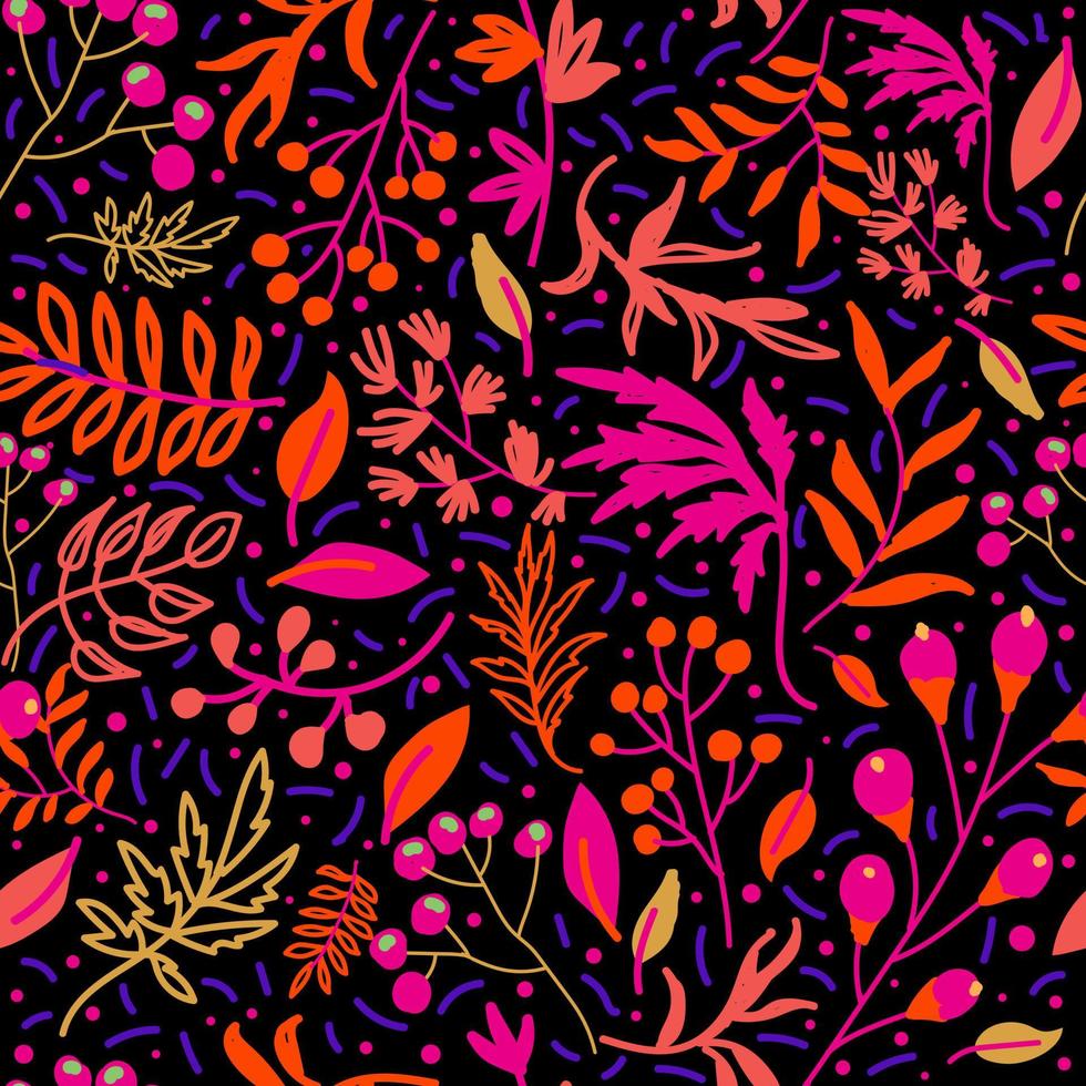 Seamless pattern in the style of autumn leaves and berries. Vintage pattern. vector