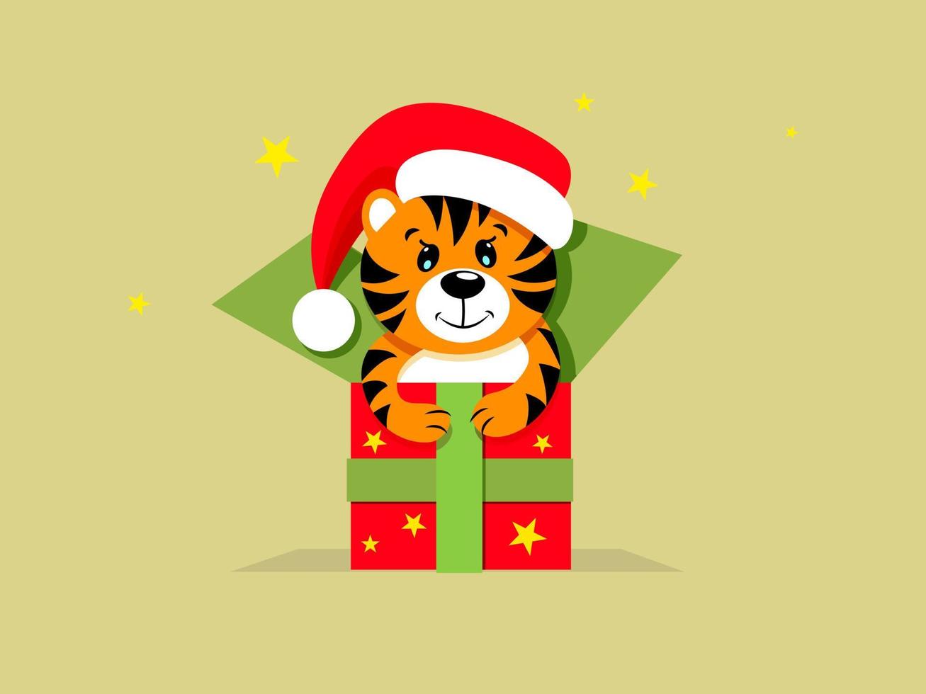 ilustración vectorial con un animal tigre salvaje sentado en una caja de regalo vector