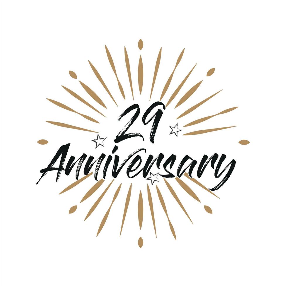 29 years anniversary retro vector emblem isolated template. Vintage logo with ribbon and fireworks on white background