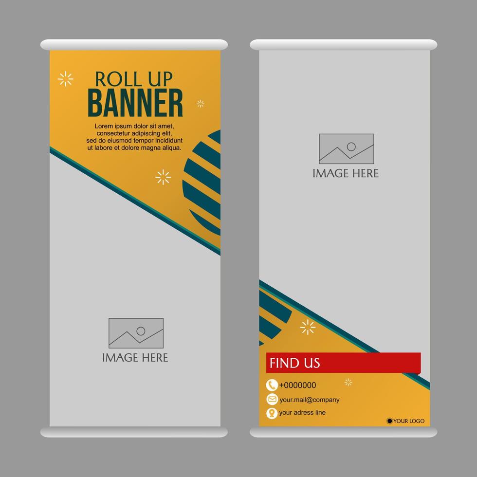 Business Roll up banner, Corporate promotional stand roll-up layout. Banner Template, Abstract yellow Geometric Triangle Background vector, flyer, leaflet, exhibition display vector