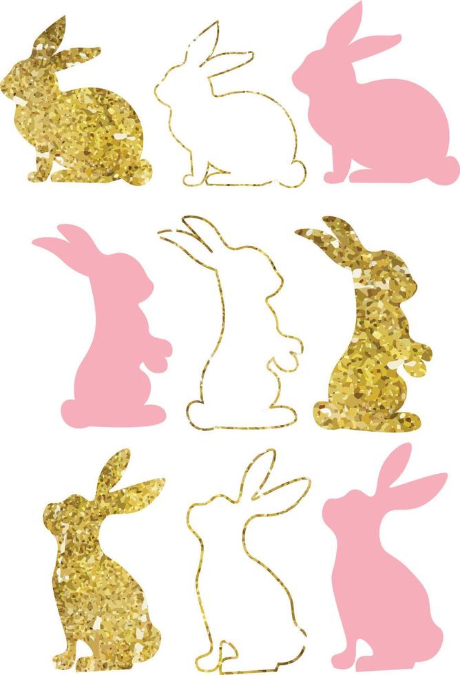 Rabbit Silhouette isolated in white background with golden line. vector