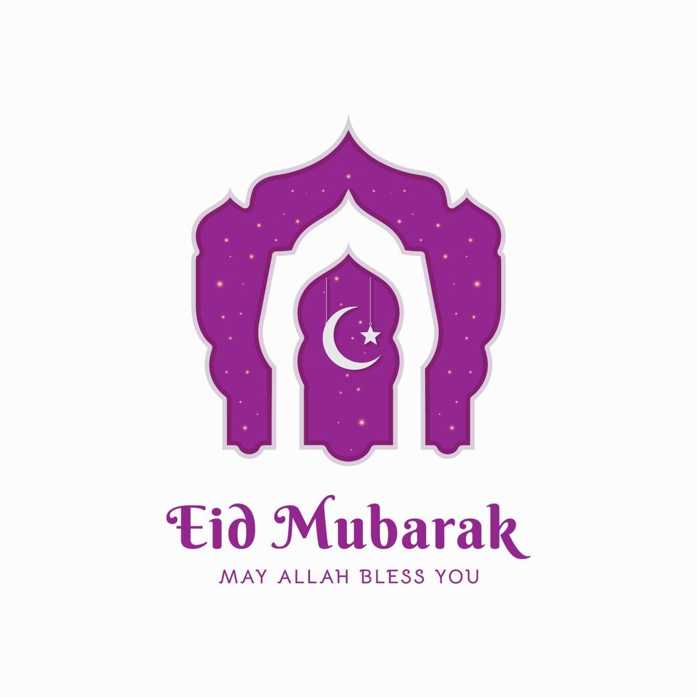 Beautiful Mosque Eid Mubarak vector illustartion with purple color