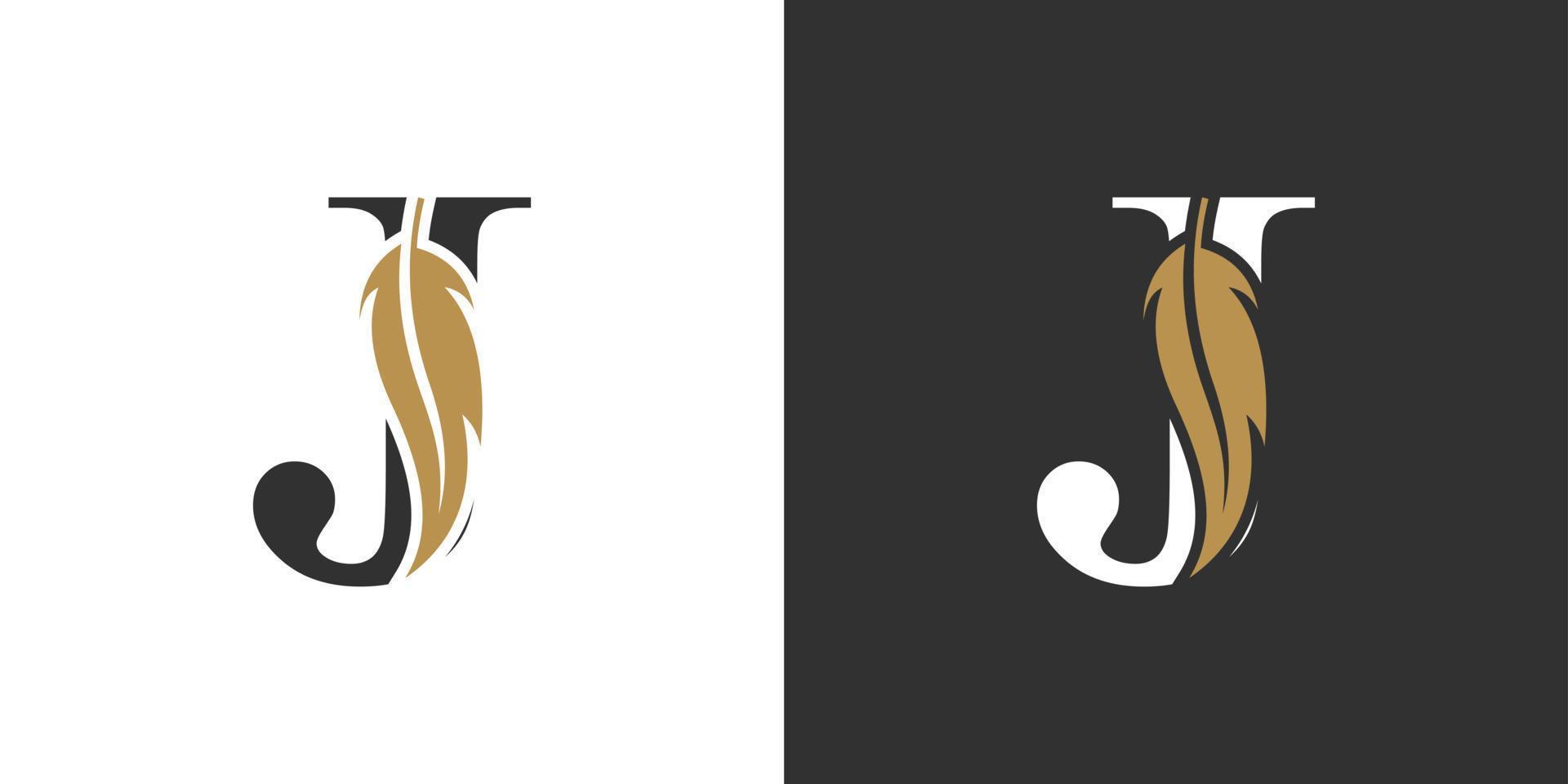 Initial letter J with feathers logo design concept. vector