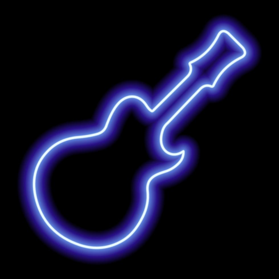 silueta de guitarra de neón azul simple sobre un fondo negro vector