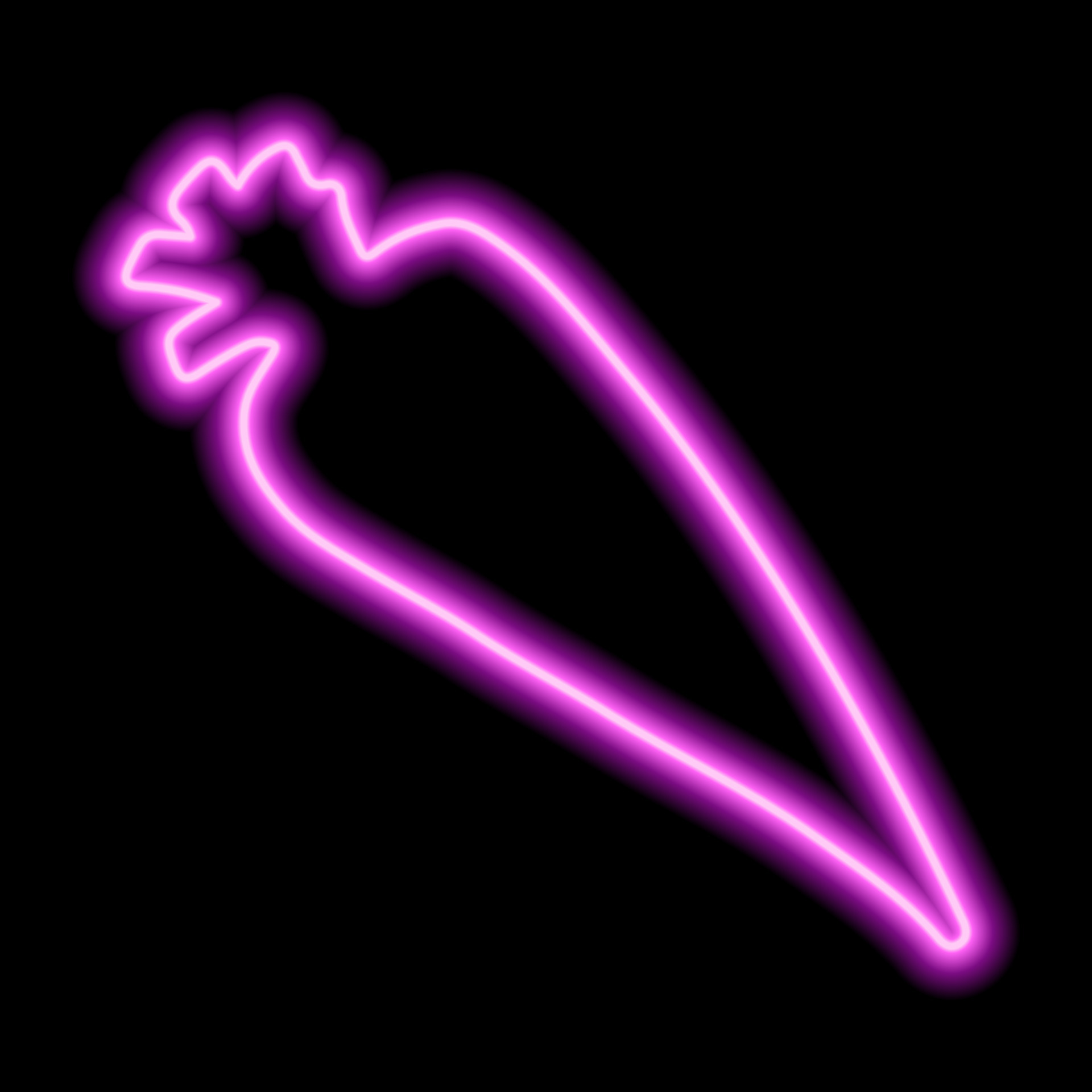 Pink neon carrot silhouette on a black background. Healthy food