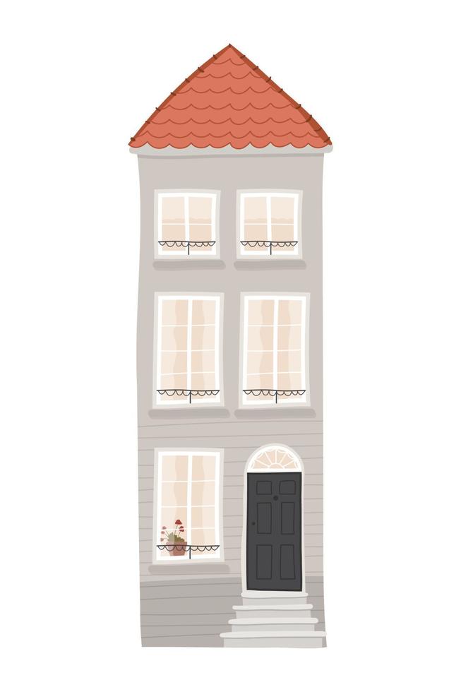 el exterior de una casa residencial. la arquitectura del edificio de la casa de la ciudad. ilustración vectorial plana, aislada sobre fondo blanco vector