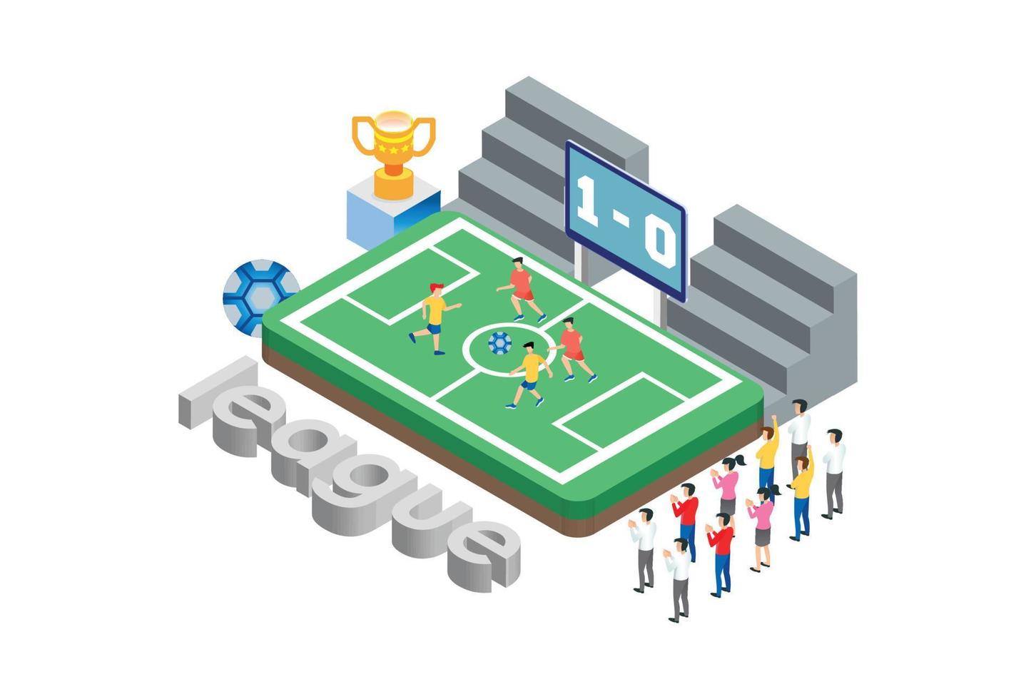 Modern Isometric Professional Live Soccer Tournament Technology Illustration in White Isolated Background With People and Digital Related Asset vector
