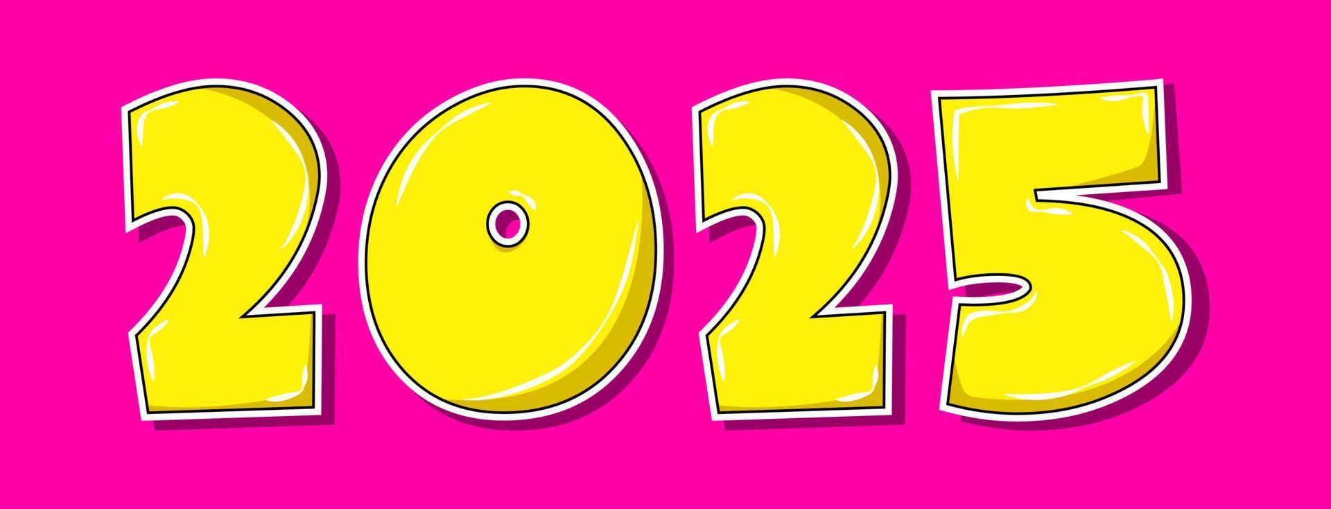 estilo pop art amarillo año 2025 sobre fondo rosa vector