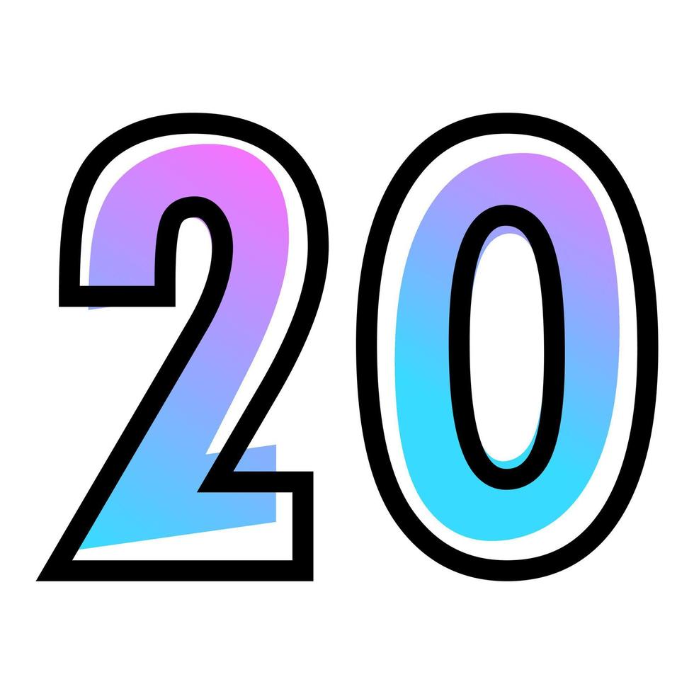 Vector number 20 with blue-purple gradient color and black outline