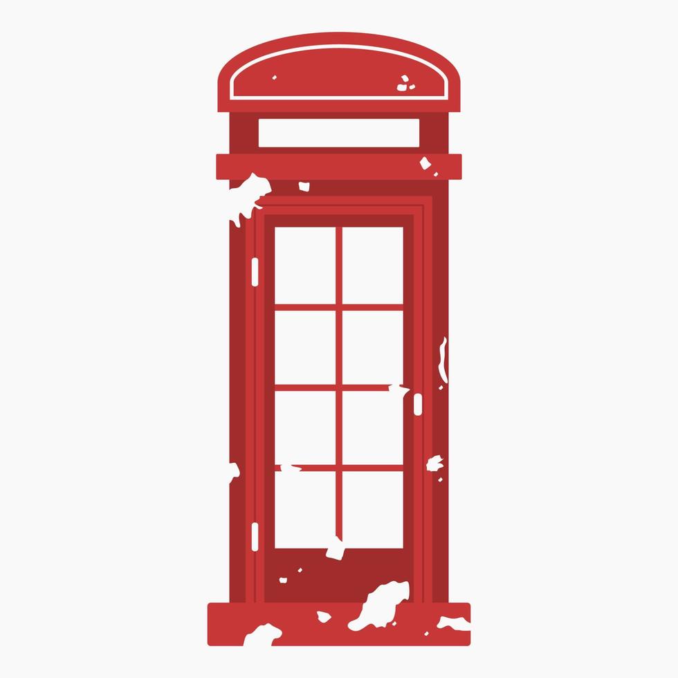 cabina telefónica inglesa tradicional típica roja de vista frontal editable en ilustración de vector de estilo grunge plano para la tradición cultural de Inglaterra y el diseño relacionado con la historia