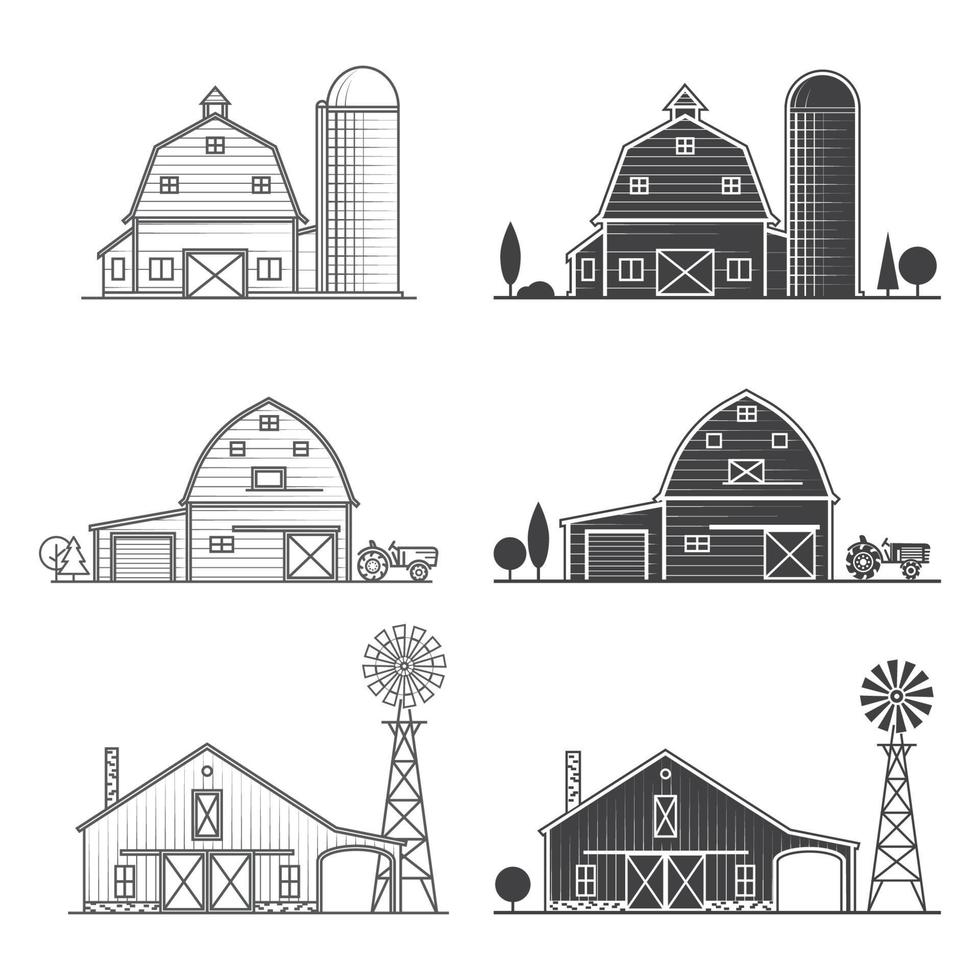 Set of thin line american farm icon. vector