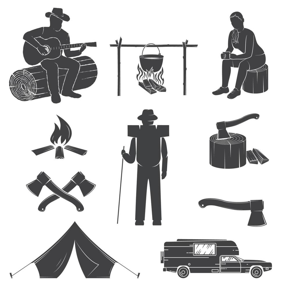 conjunto de iconos de camping aislado en el fondo blanco. vector