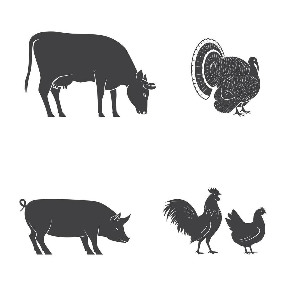 Set of farm animals isolated on the white. Vector illustration.