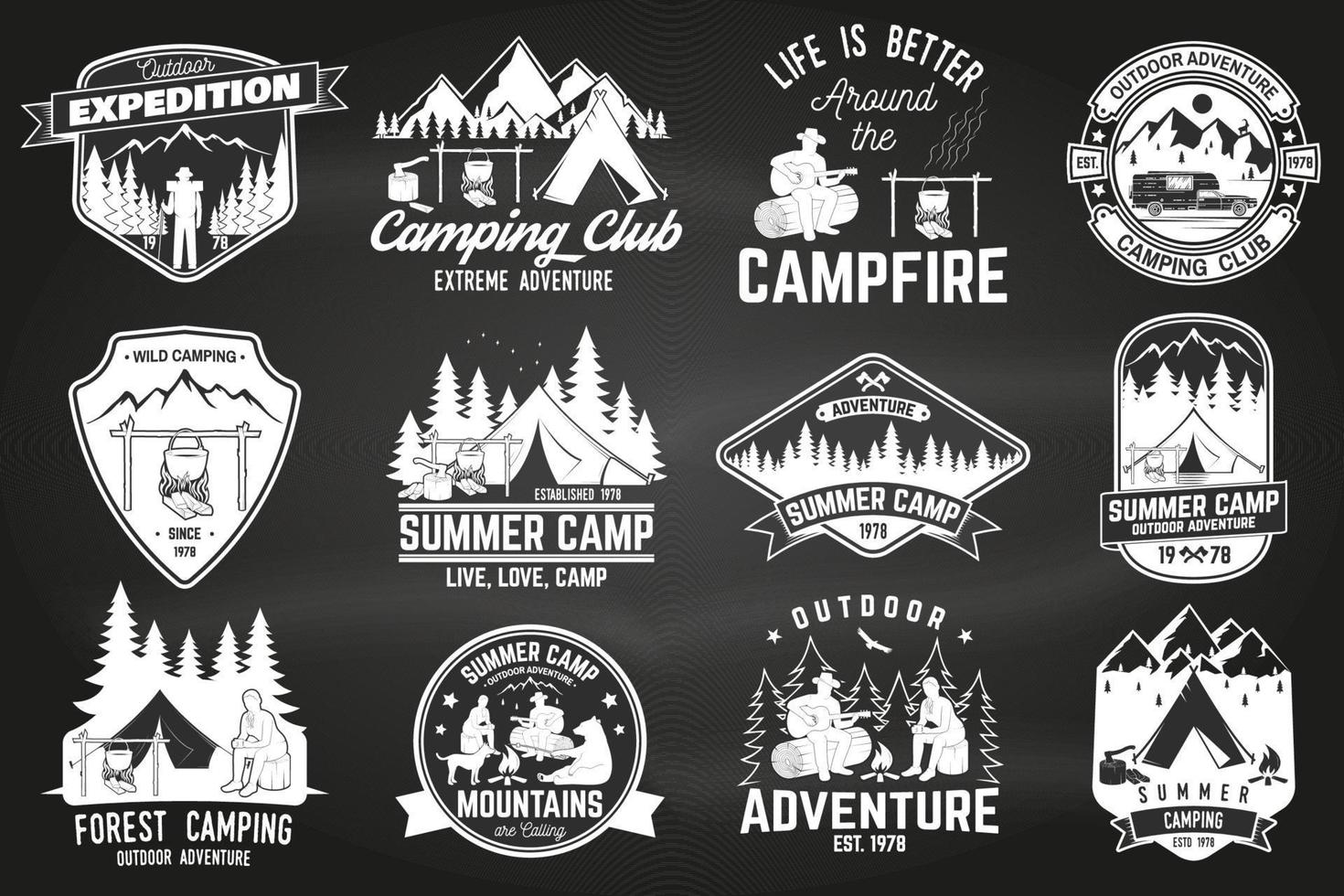 campamento de verano. ilustración vectorial concepto de camiseta o logotipo, estampado, sello o camiseta. vector