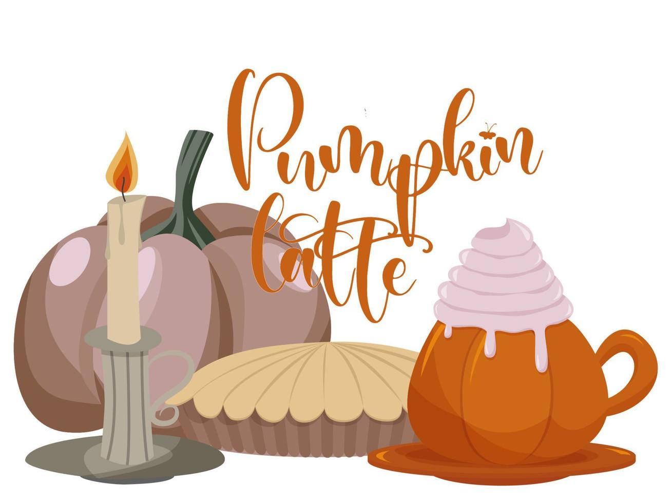 ilustración de otoño con calabaza y café. el borde horizontal inferior. vectorial, aislado en un fondo blanco. ilustración vectorial vector