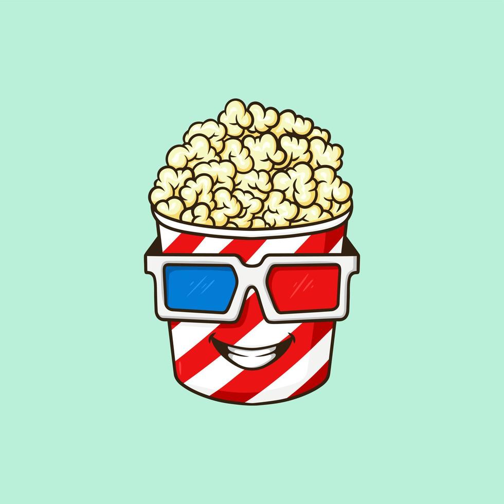 Popcorn Mascot cartoon illustration watch 3d movie Vector