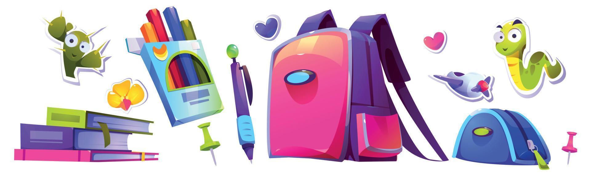 papelería escolar, artículos de estudiante conjunto aislado vector