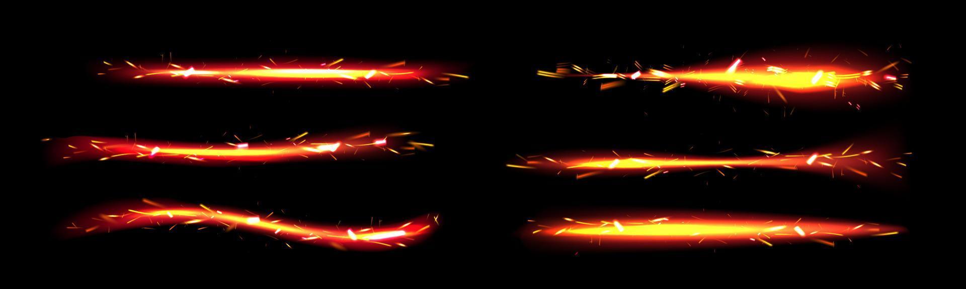 Fire lines with light sparks, cracker trail effect vector