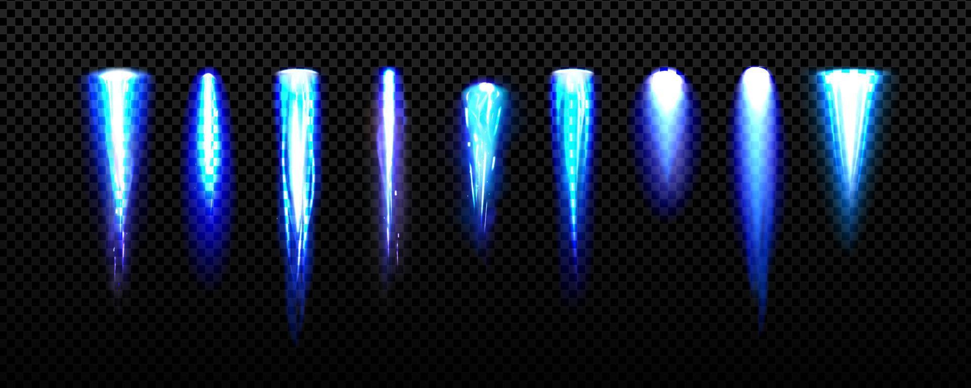 luz jetpack, llamas de fuego azul del cohete espacial vector