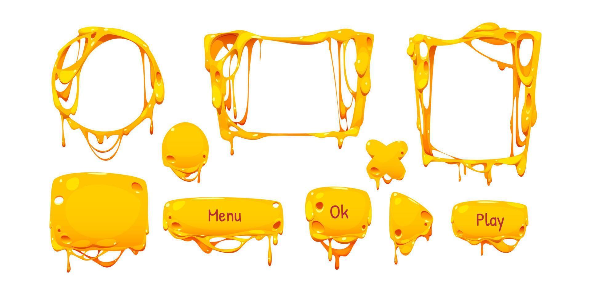conjunto de dibujos animados de botones de queso derretido, diseño de interfaz de usuario del juego vector