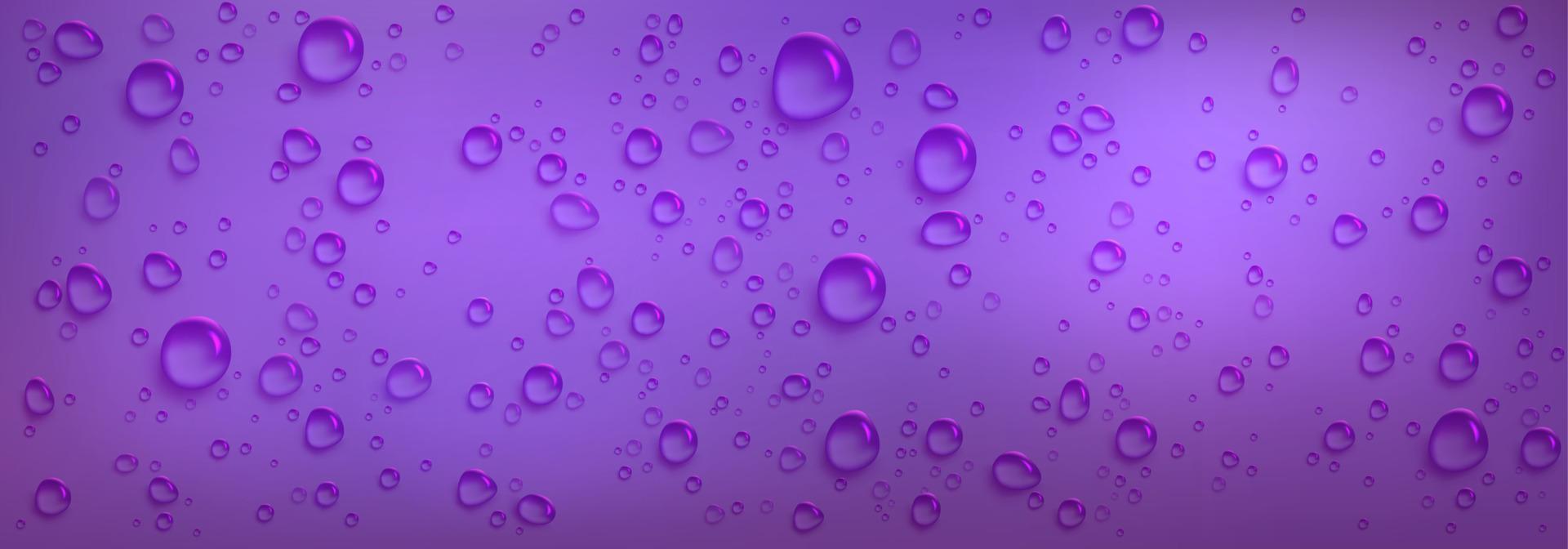 Clear water droplets on purple background vector