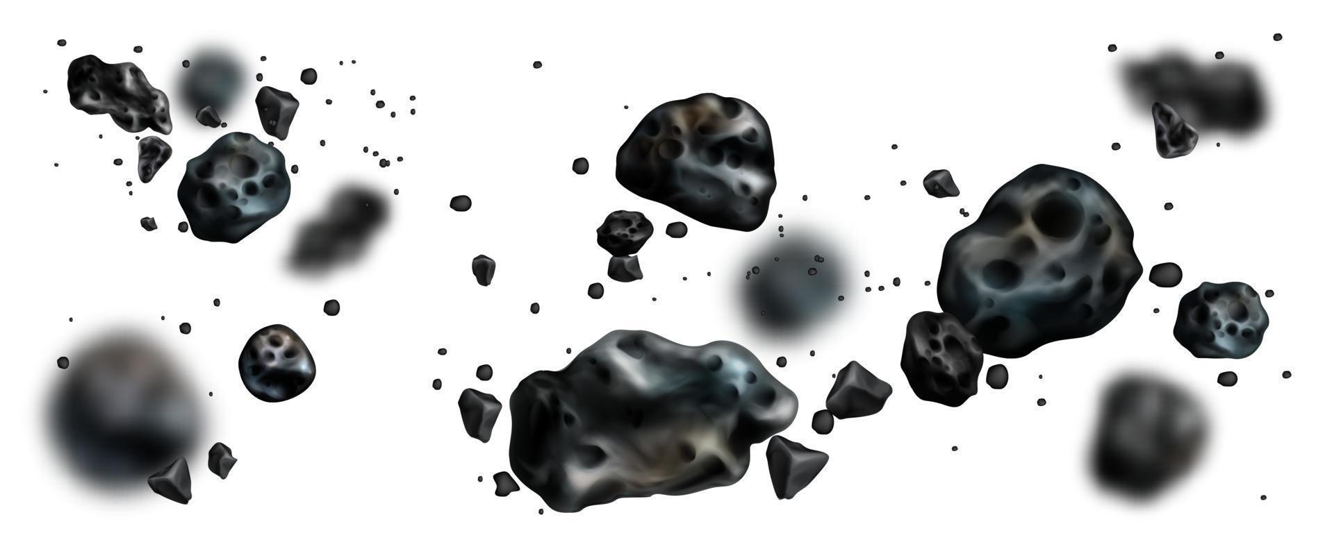 cinturón de asteroides de piedra. meteorito o roca espacial voladora vector