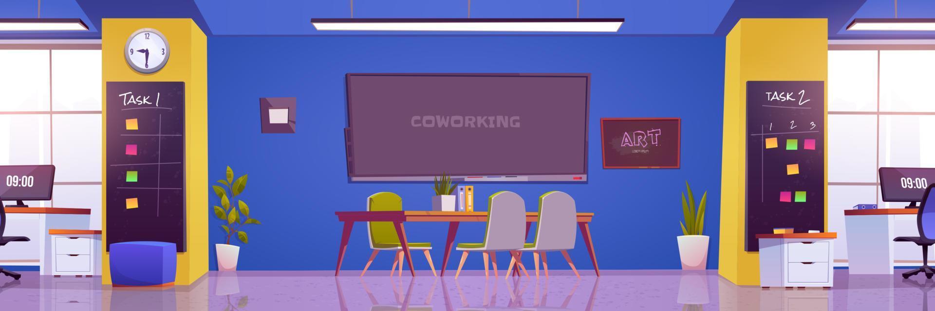 oficina de coworking, interior del lugar de trabajo, sala de juntas vector