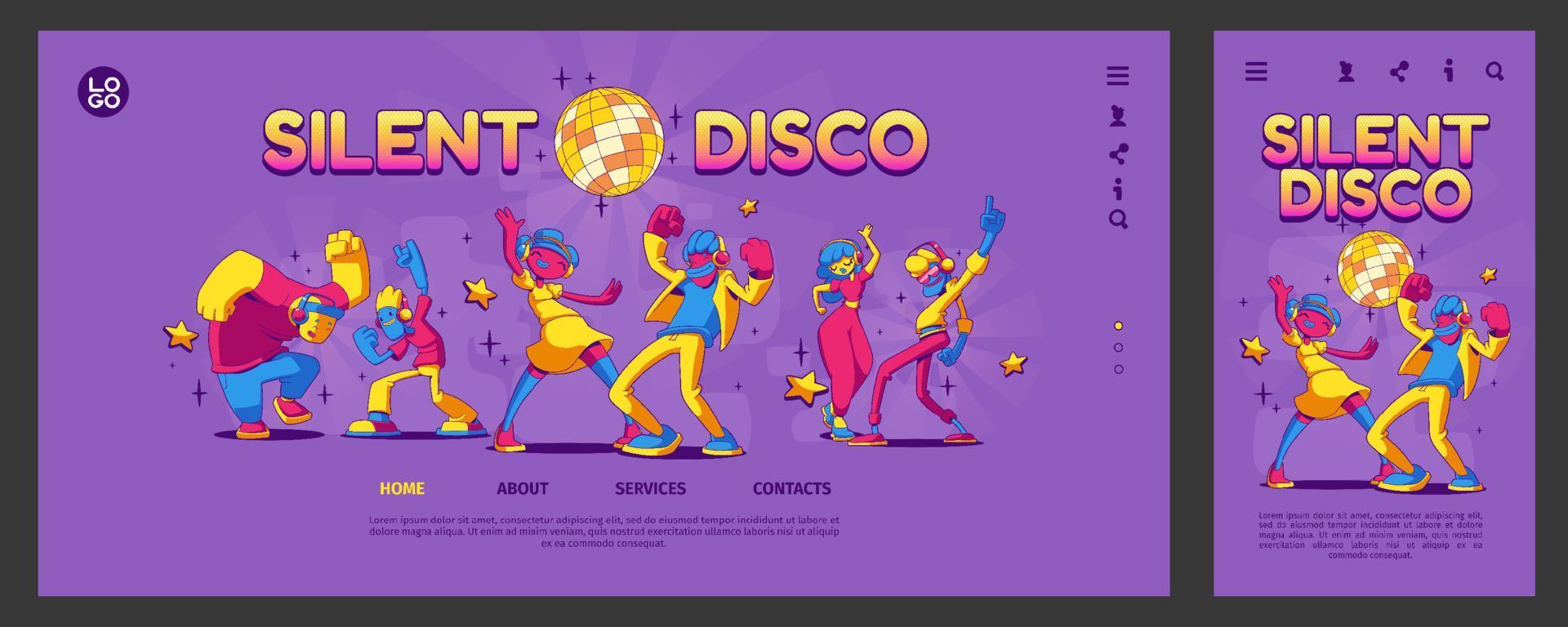 página de inicio de discoteca silenciosa, aplicación móvil ui ux vector