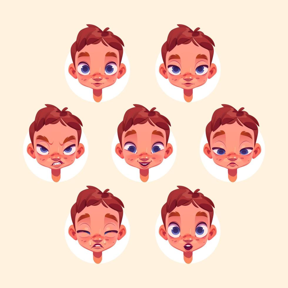 Little boy face with different emotions vector