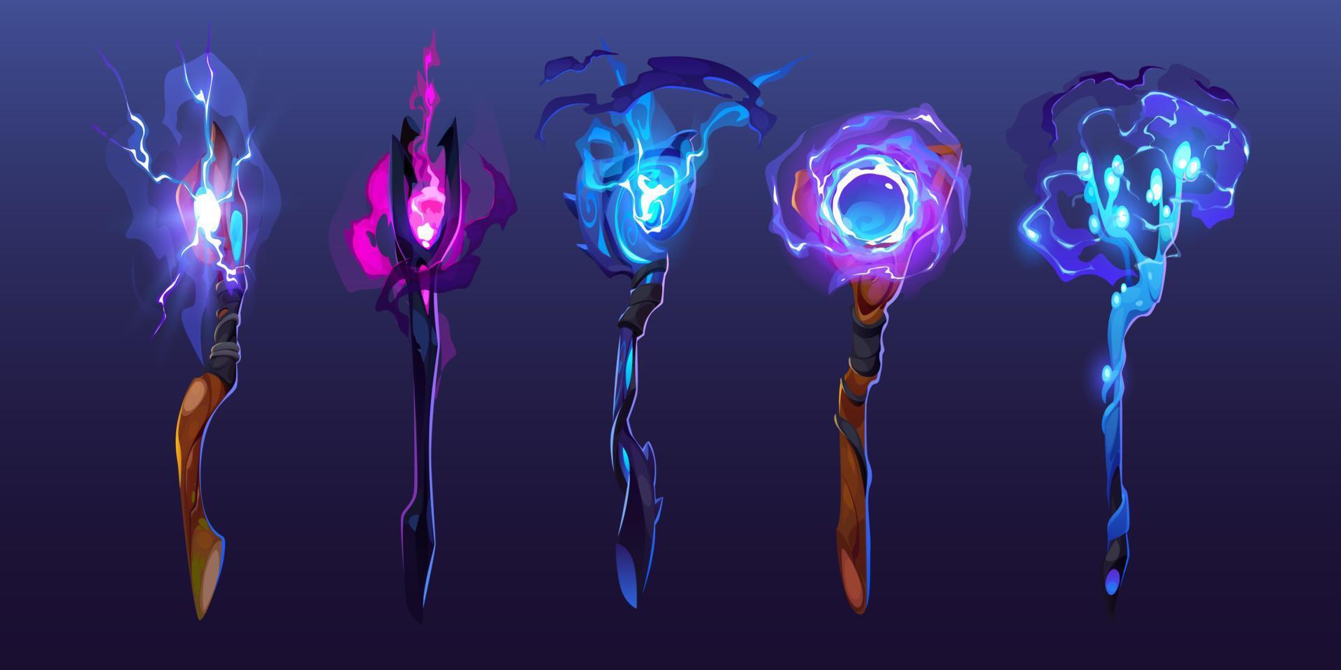 Magic staves with vfx of spells vector