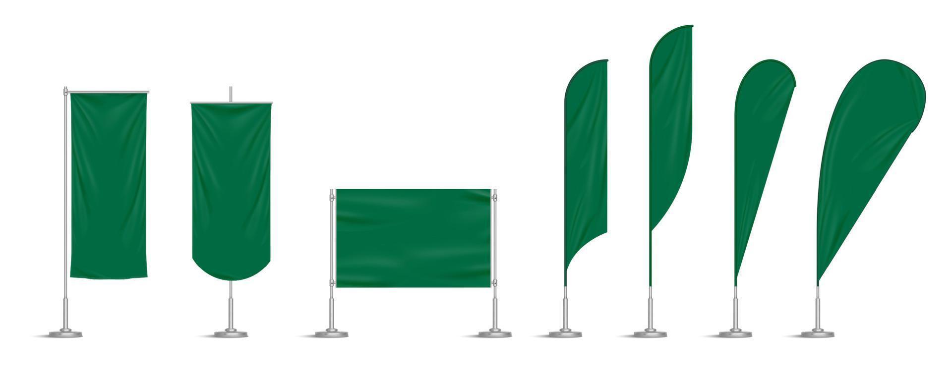 banderas de vinilo verde y pancartas en el poste vector