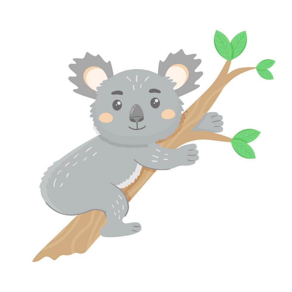 el acogedor koala se sienta en un árbol. linda ilustración de animales salvajes para niños. vector