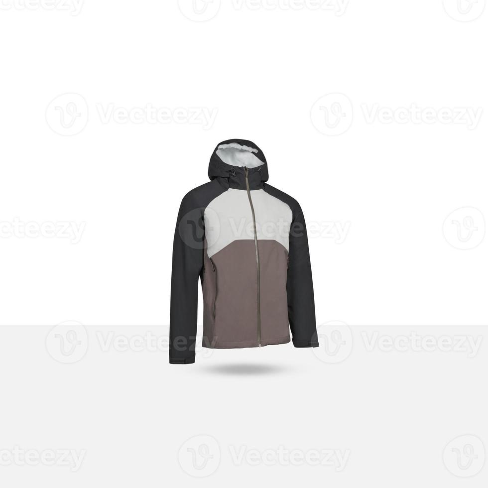 Winter jackets, hoodies, hiking jackets, and snowy winter clothing.worm winter hoodie jacket isolated on background with clipping path photo