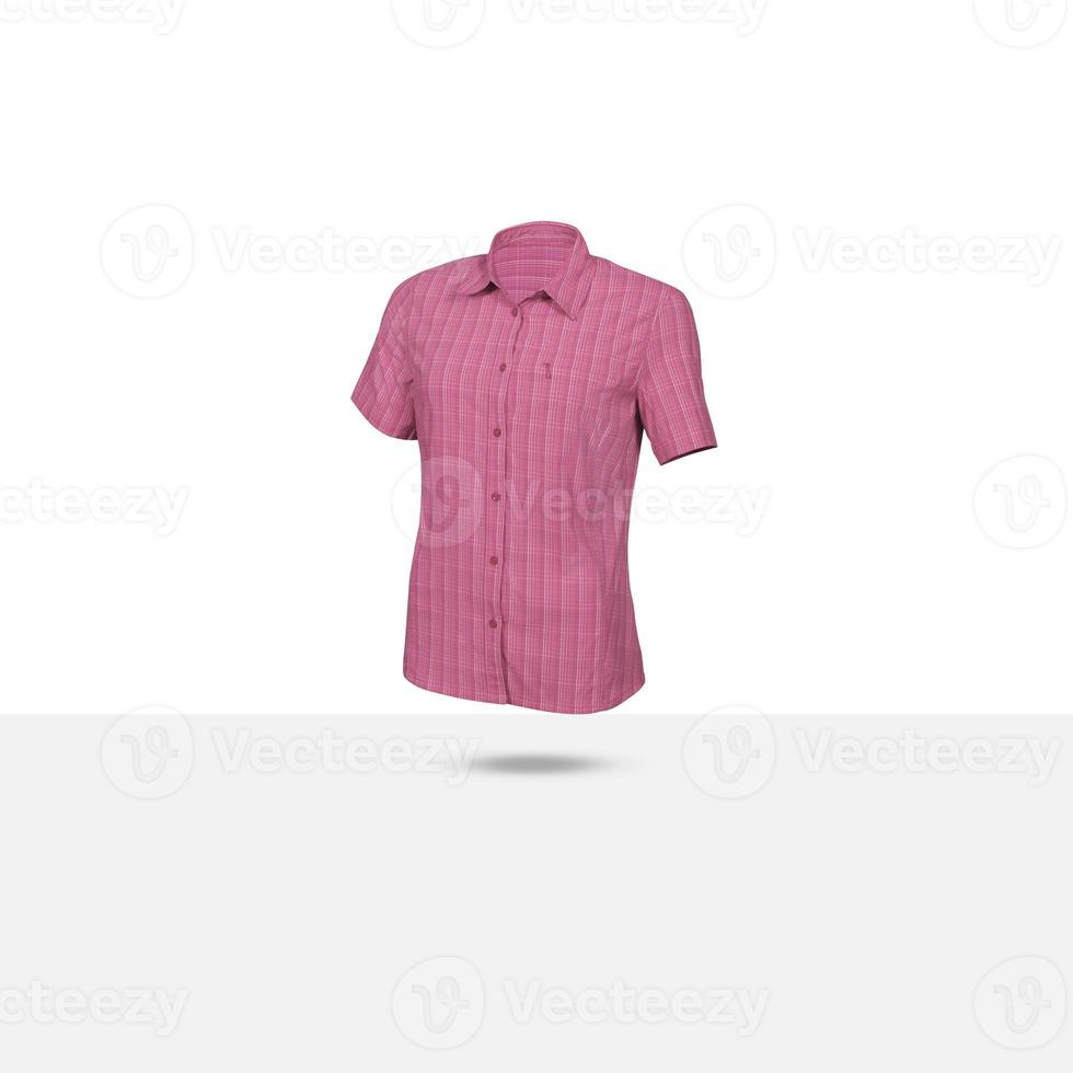 Pink mock-up plaid shirt isolated on white background with clipping path photo